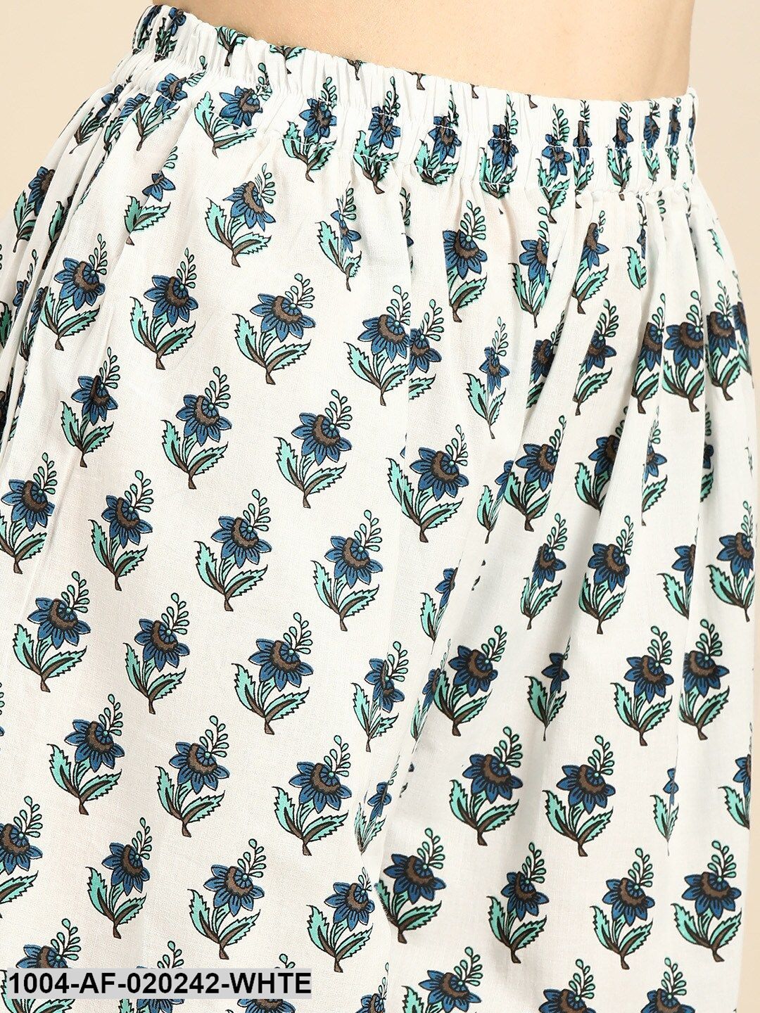 White & Blue Printed Tiered Kurta with Palazzos & Dupatta