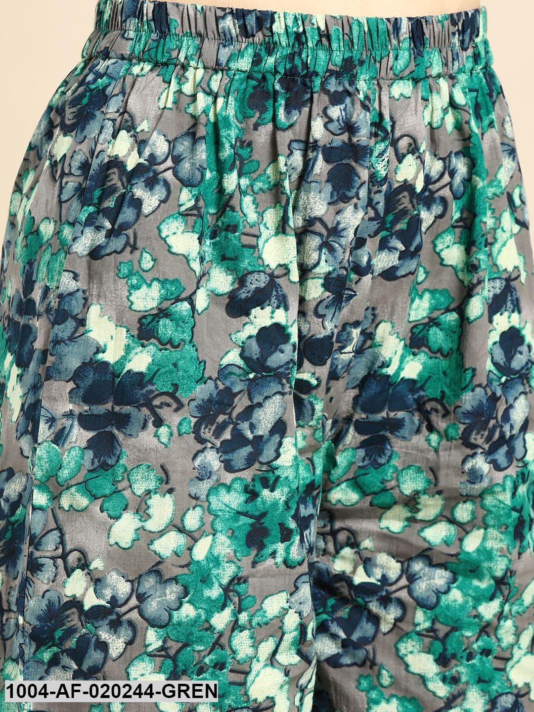 Green & Grey Solid Kurta with Palazzos