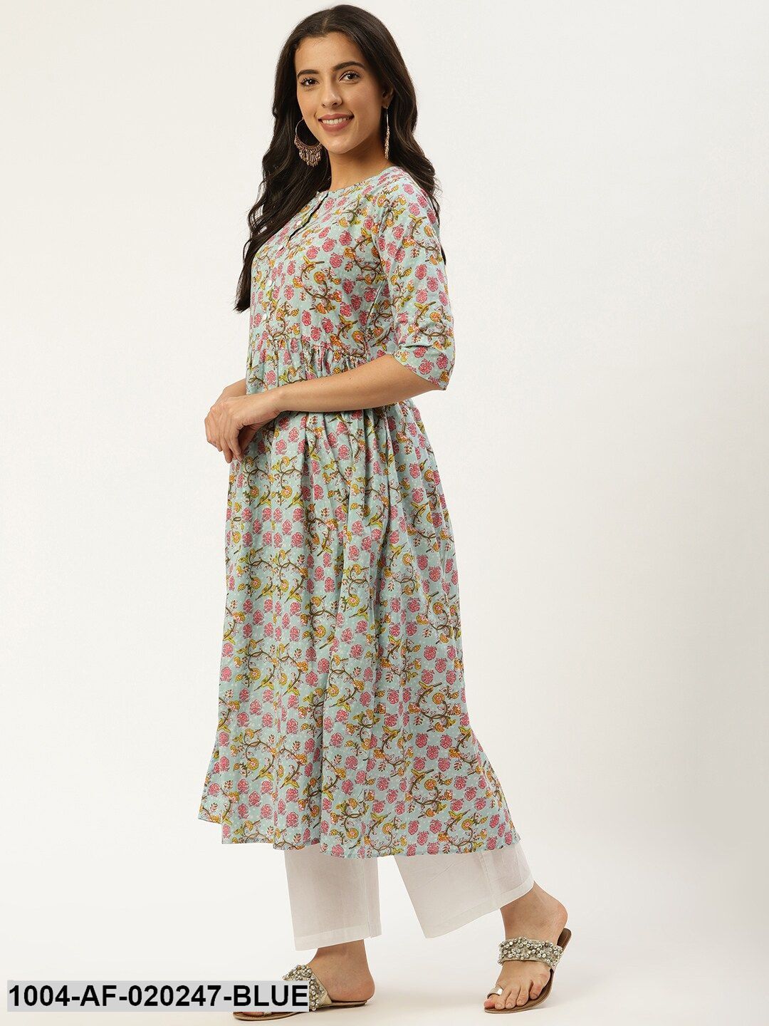 Blue & White Printed Kurta with Palazzos