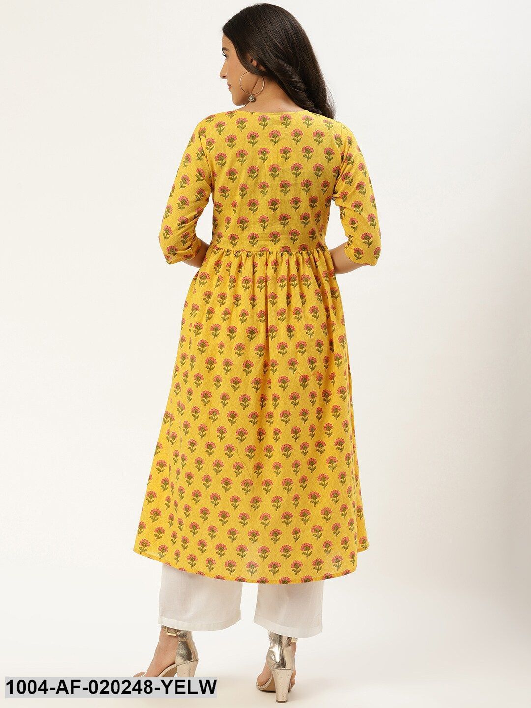 Yellow & Off-White Printed Kurta with Palazzos
