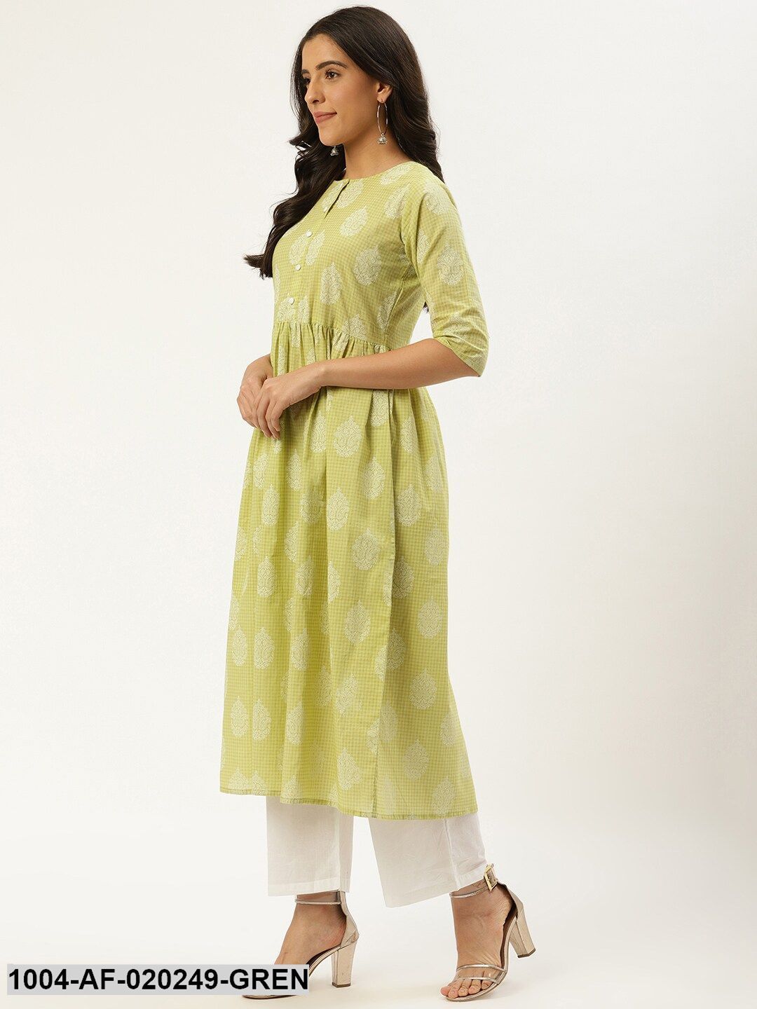 Green & White Printed Kurta with Palazzos