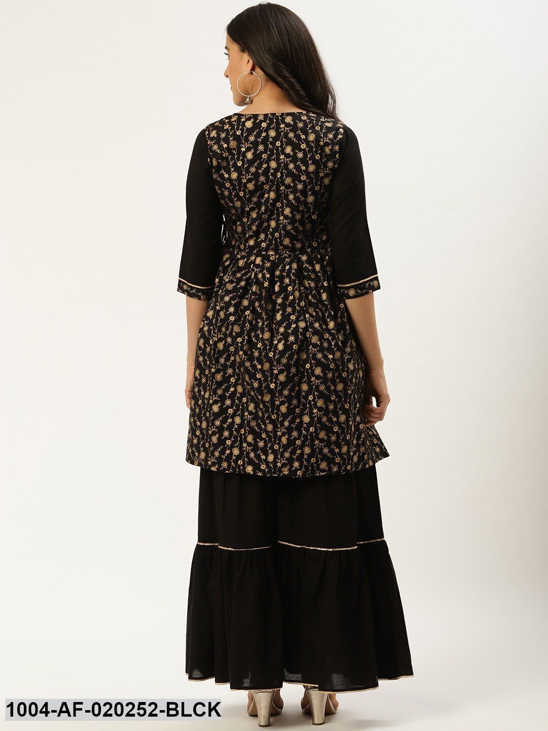 Black & Goldend Printed Kurta with Sharara