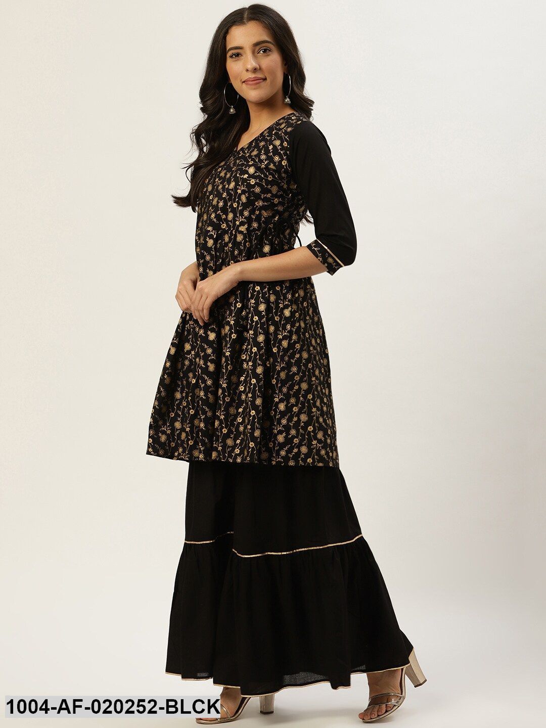 Black & Goldend Printed Kurta with Sharara
