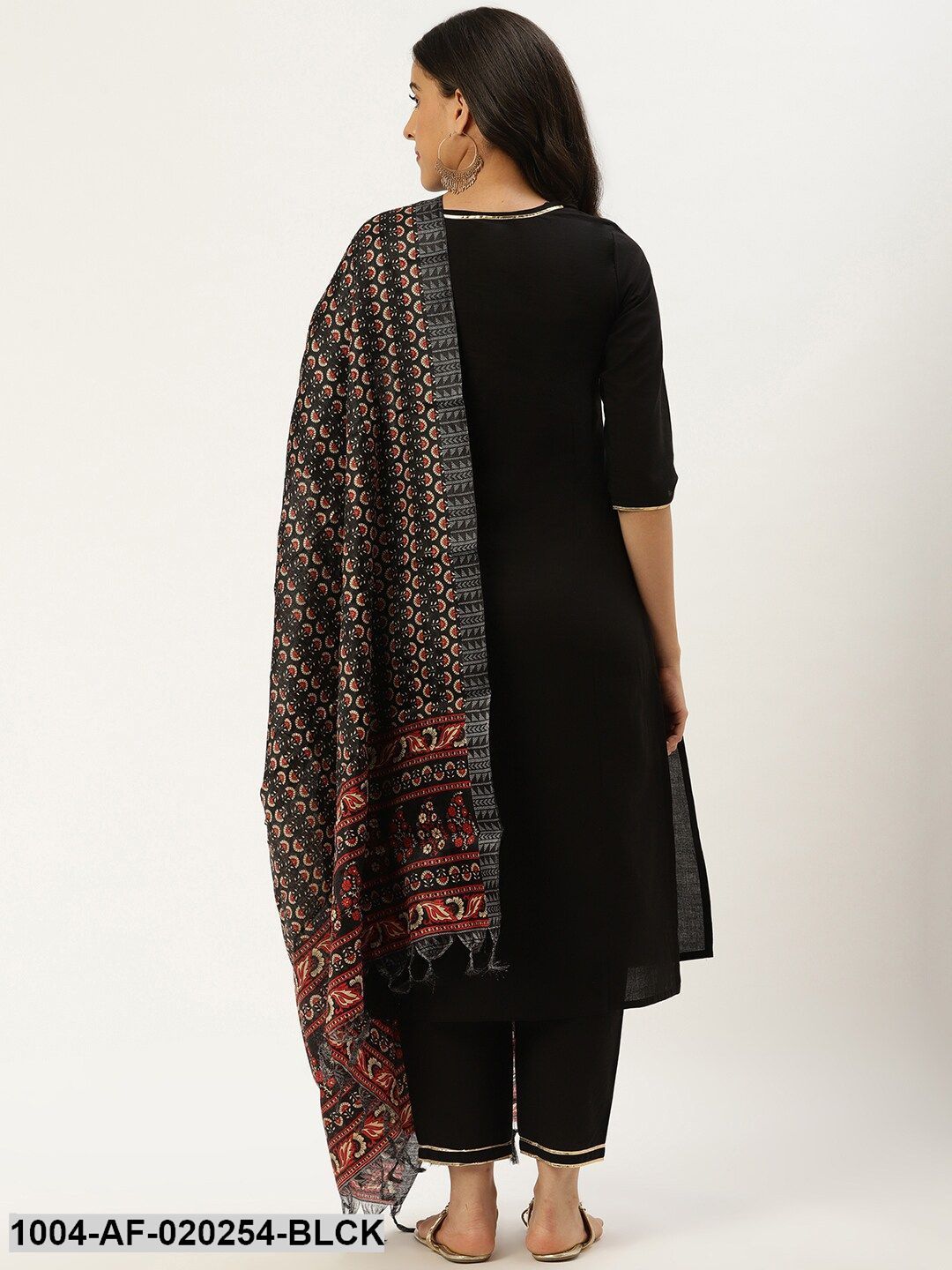 Black Solid Kurta with Trousers & Dupatta