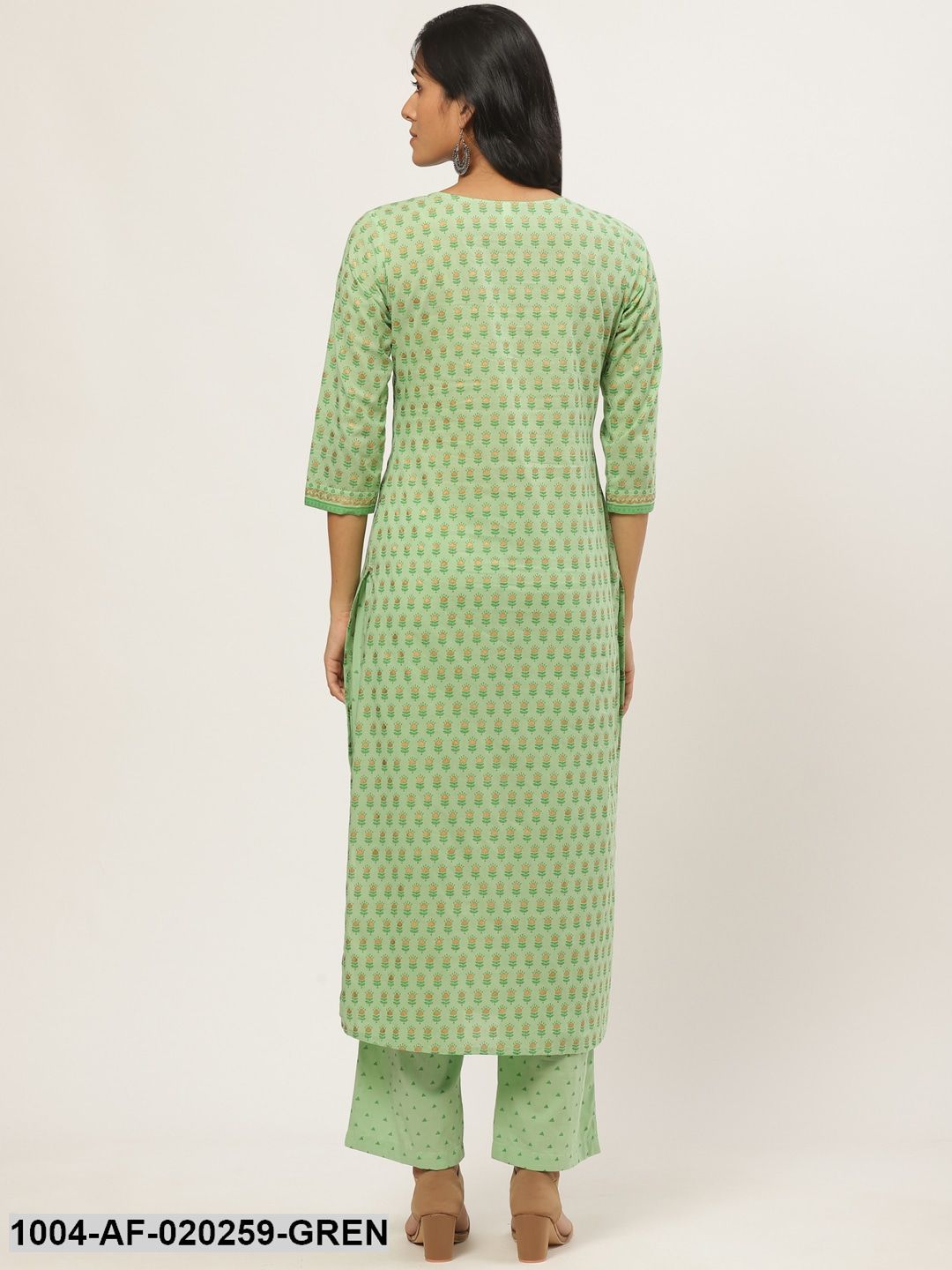 Green & Golden Ethnic Printed Kurta with Palazzos