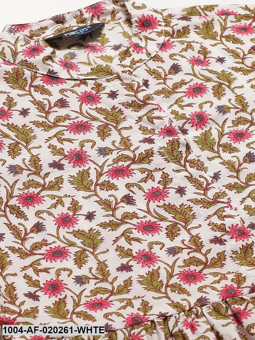 White & Pink Floral Printed Kurta with Trousers