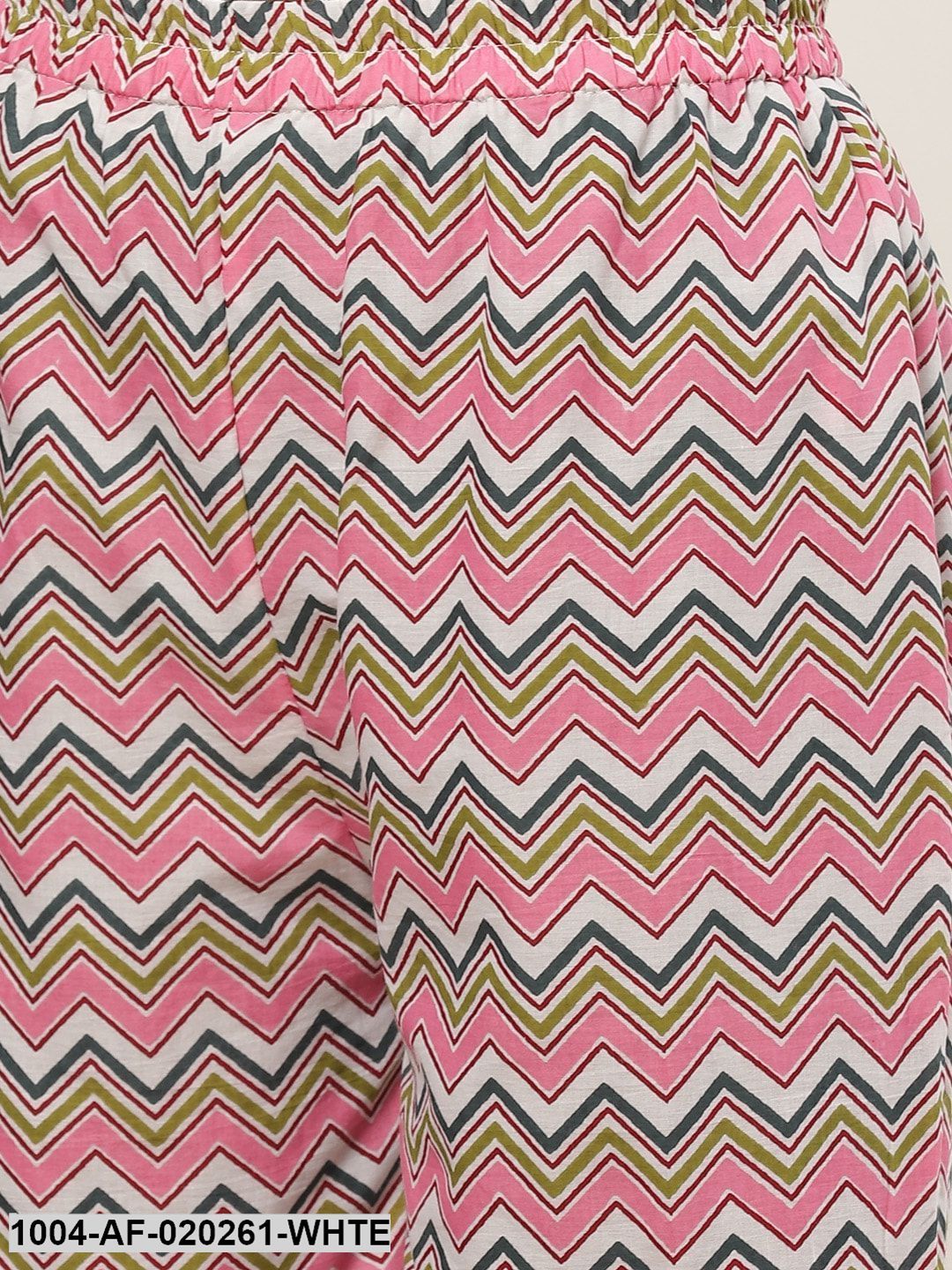 White & Pink Floral Printed Kurta with Trousers