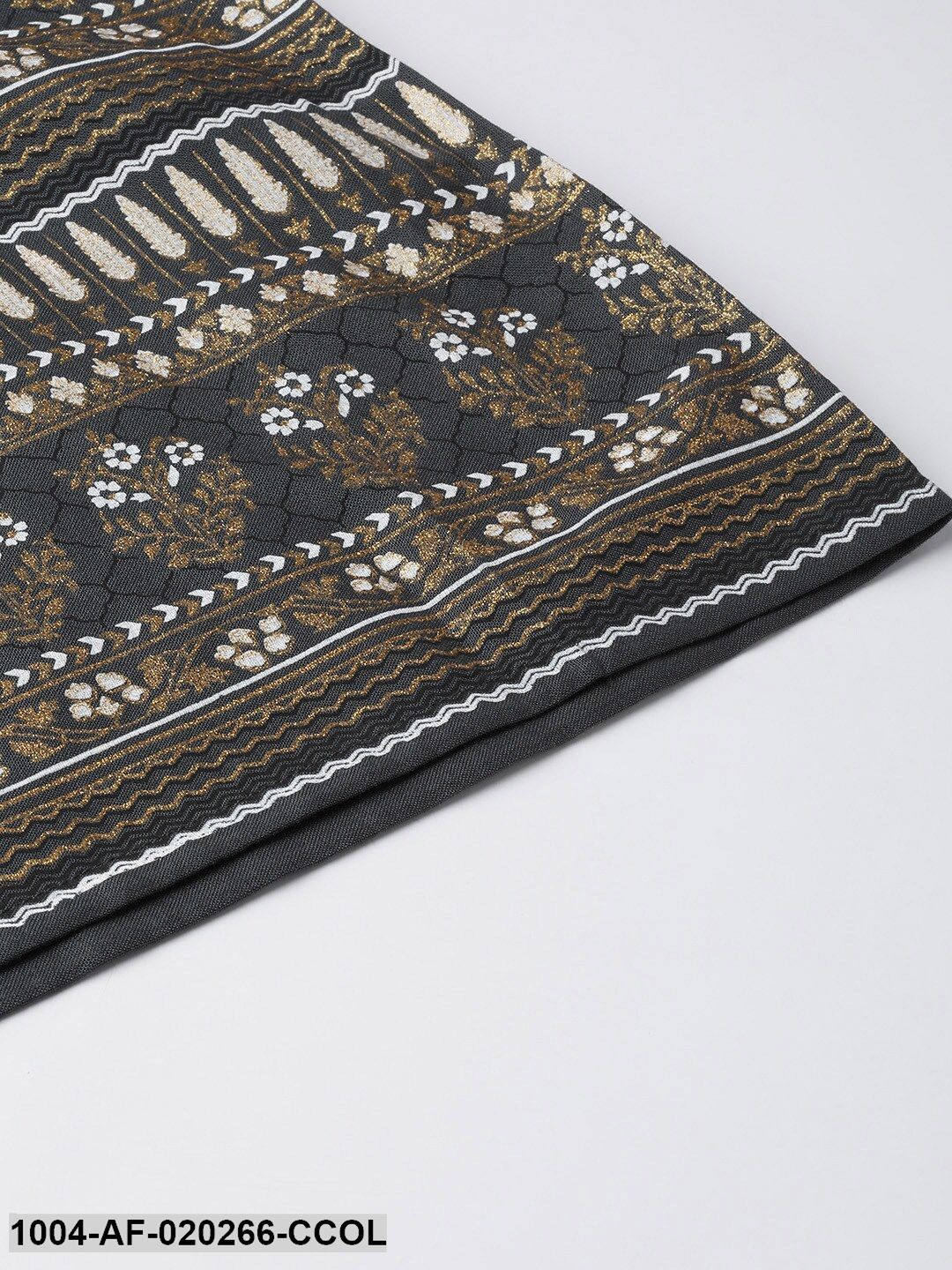 Charcoal Grey & Golden Printed Kurta with Sharara & Dupatta