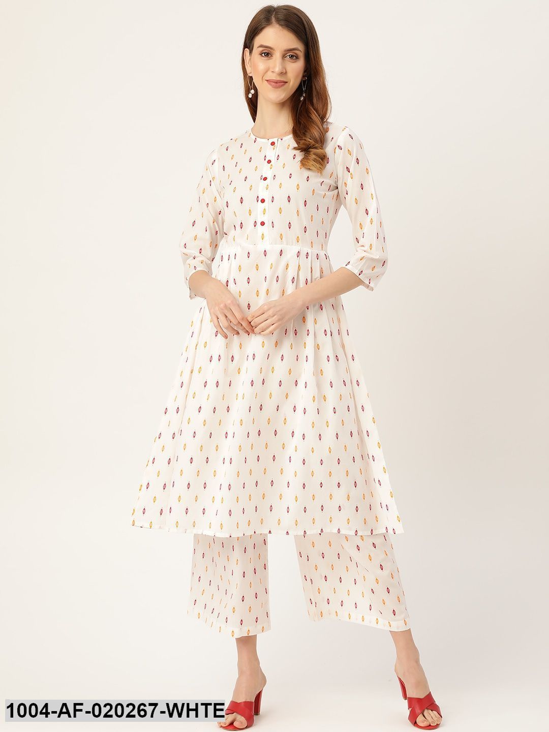White & Orange Printed Kurta with Palazzos