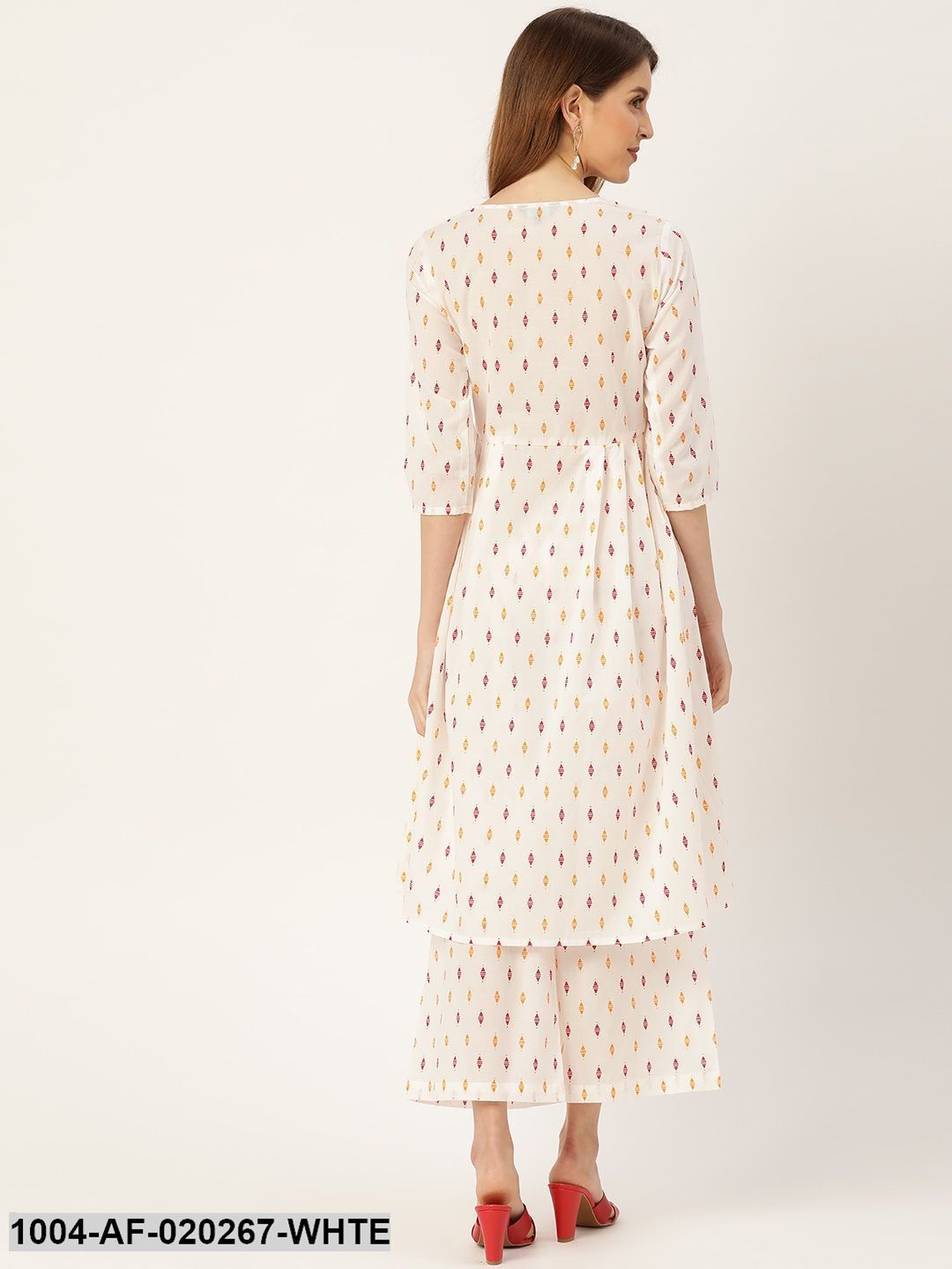 White & Orange Printed Kurta with Palazzos