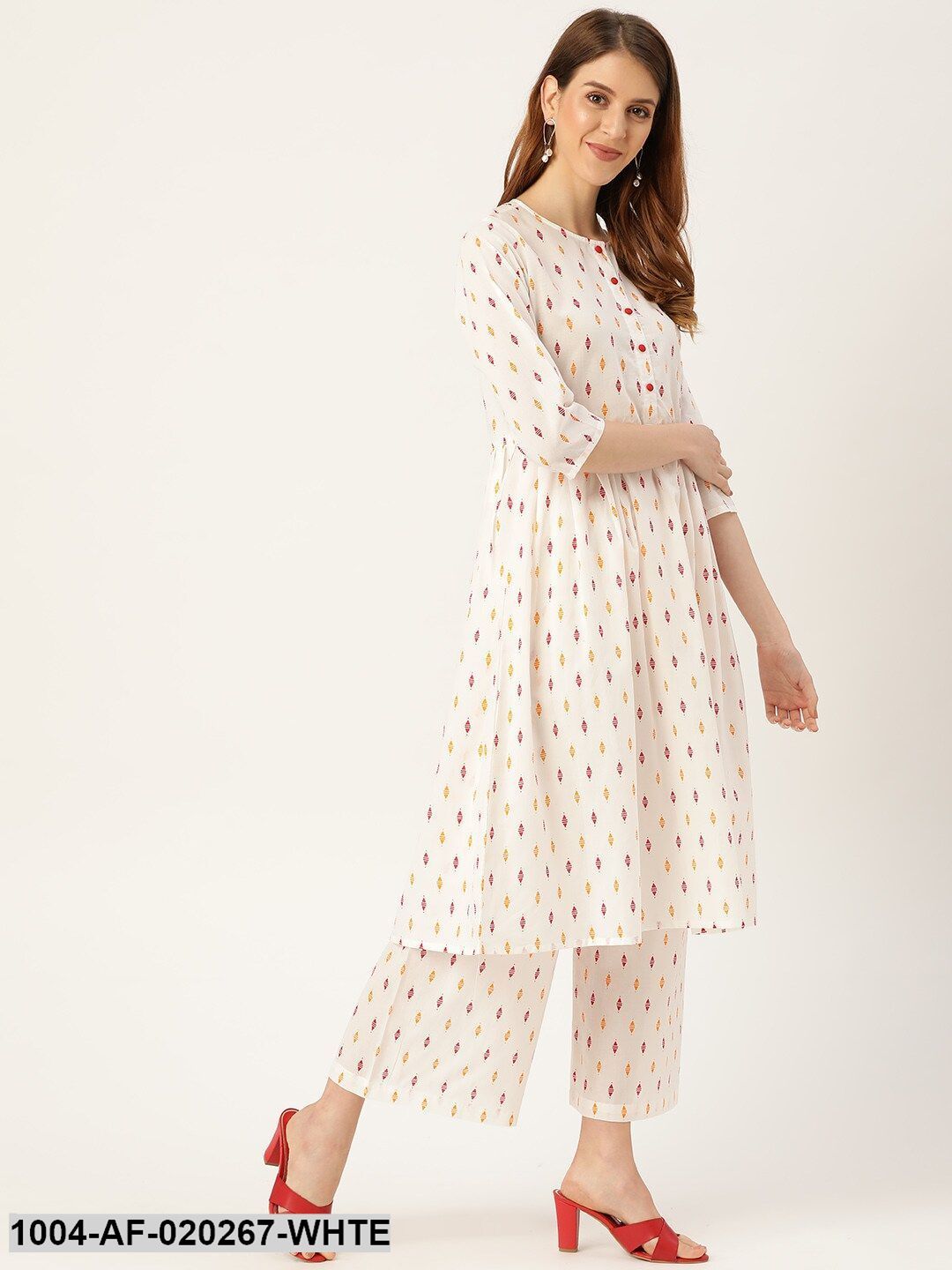 White & Orange Printed Kurta with Palazzos