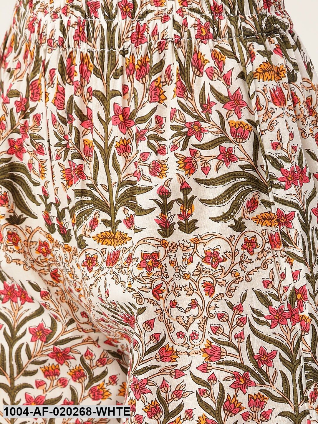 White & Pink Printed Anarkali Kurta with Palazzos