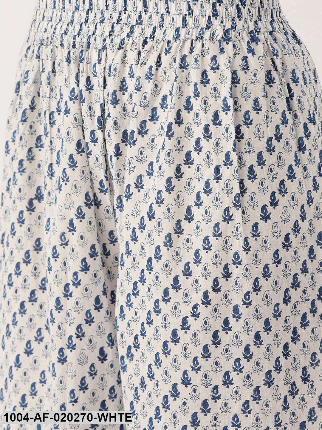 White & Blue Printed Kurta with Palazzos & Dupatta