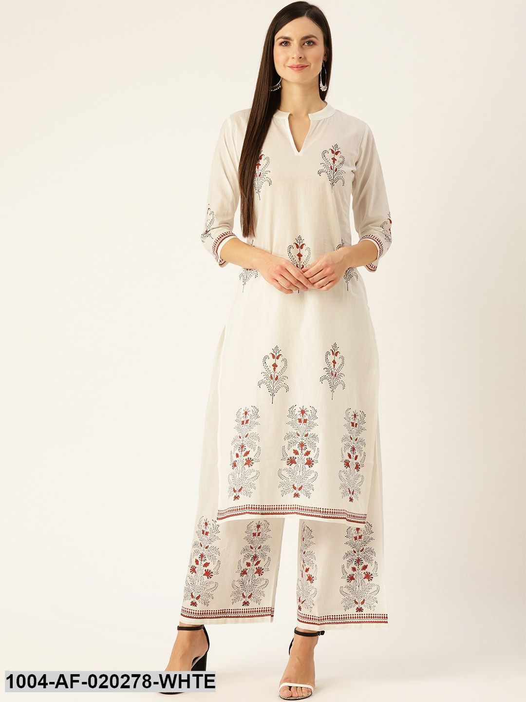White & Black Printed Kurta with Palazzos