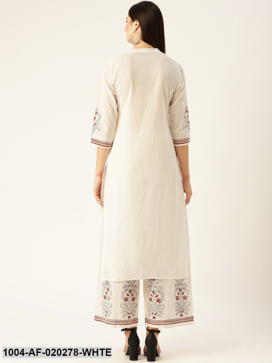 White & Black Printed Kurta with Palazzos
