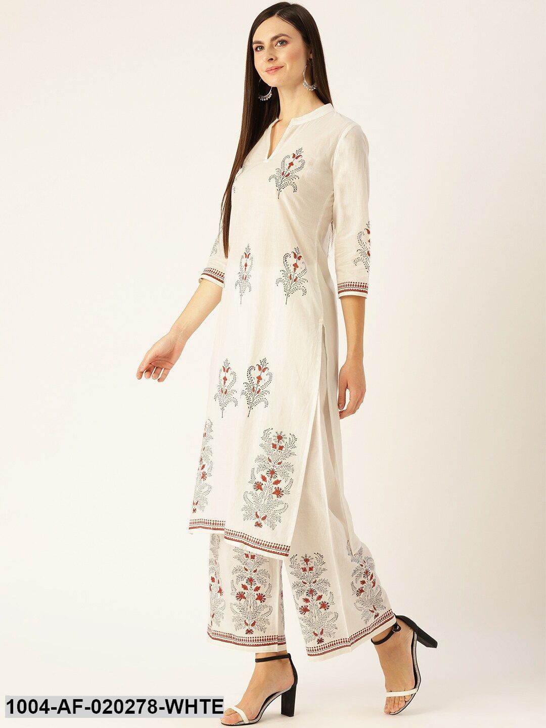 White & Black Printed Kurta with Palazzos