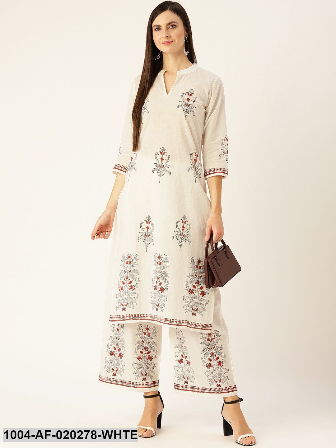 White & Black Printed Kurta with Palazzos