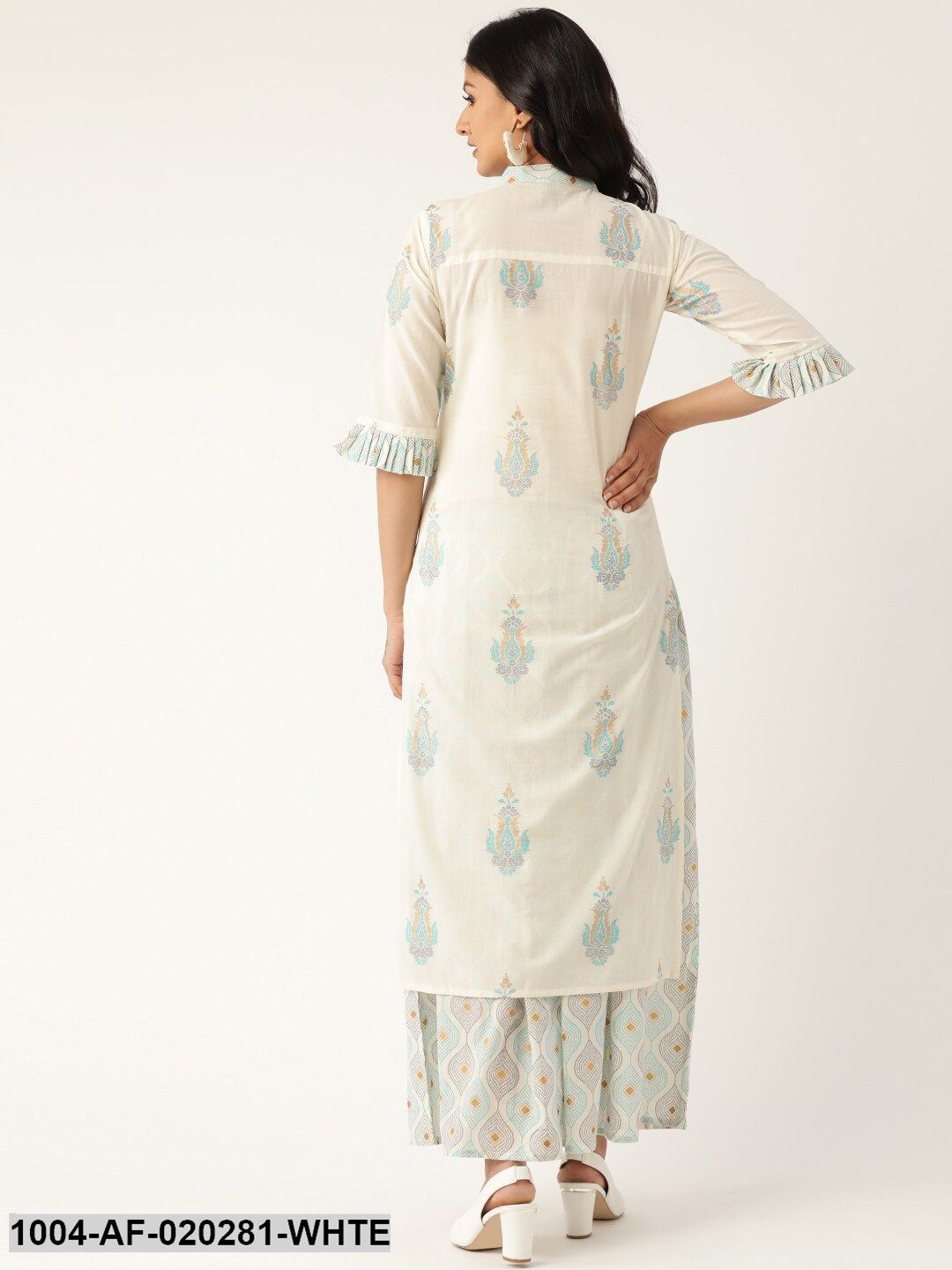 White & Grey Printed Kurta with Palazzos