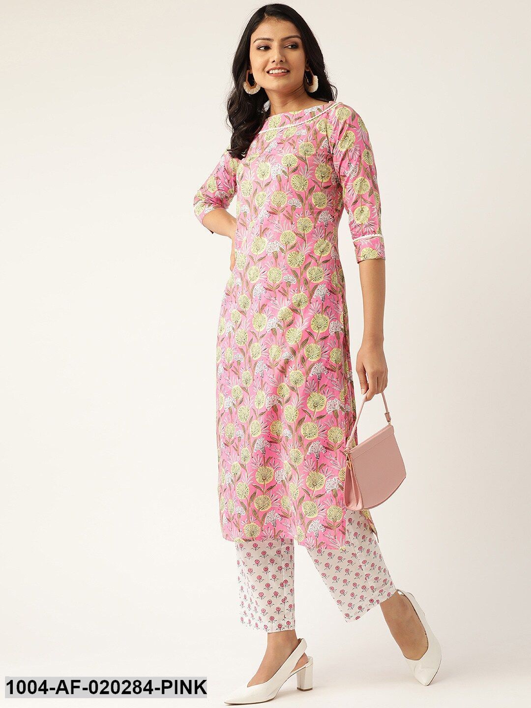 Pink & White Printed Kurta with Palazzos