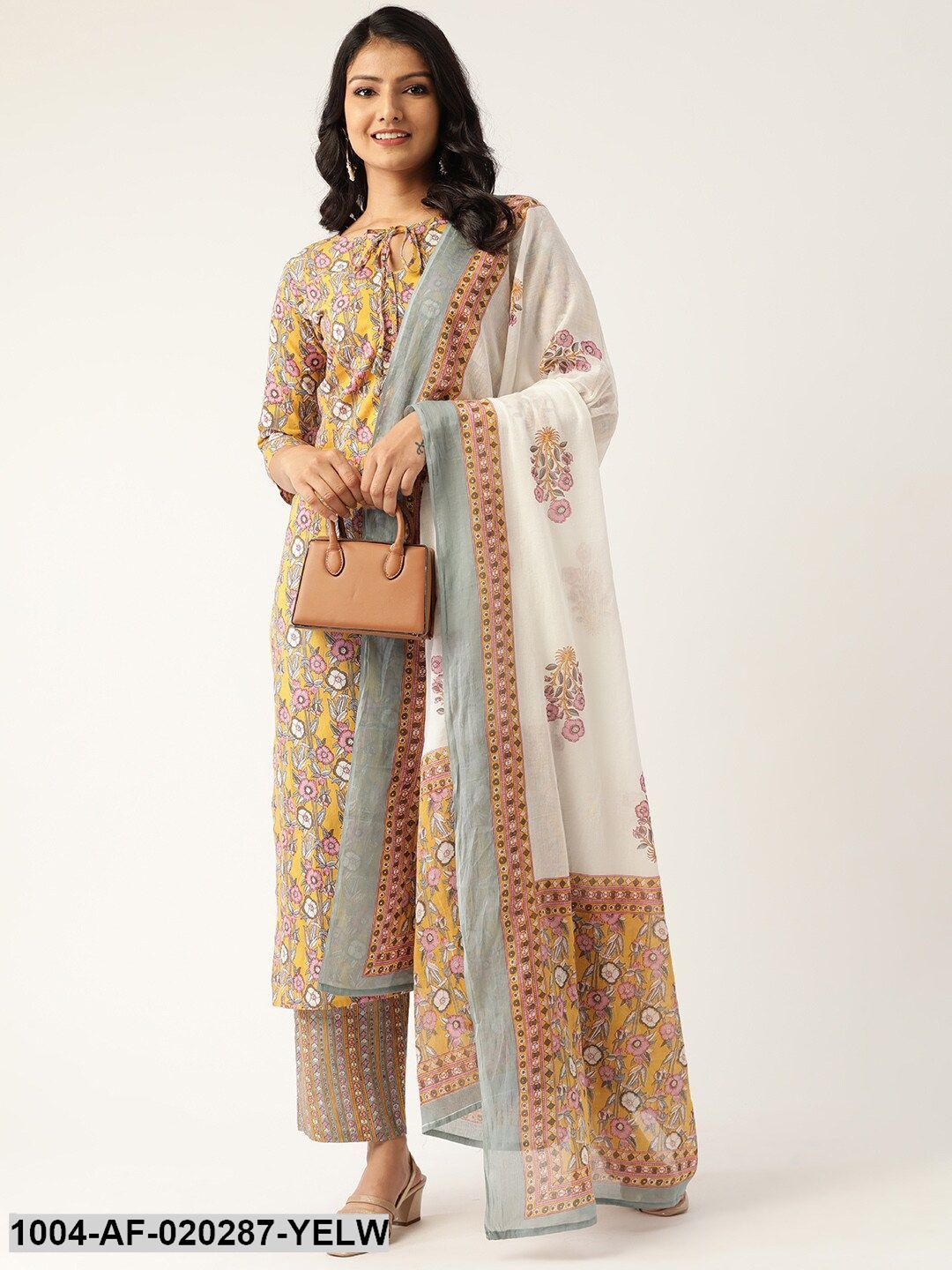 Yellow & Pink Printed Kurta with Palazzos & Dupatta