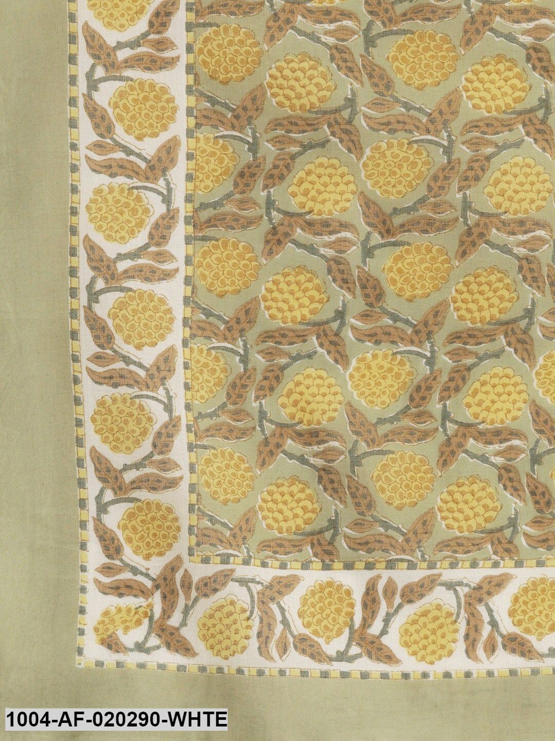 White & Olive Green Printed Kurta with Palazzos & Dupatta