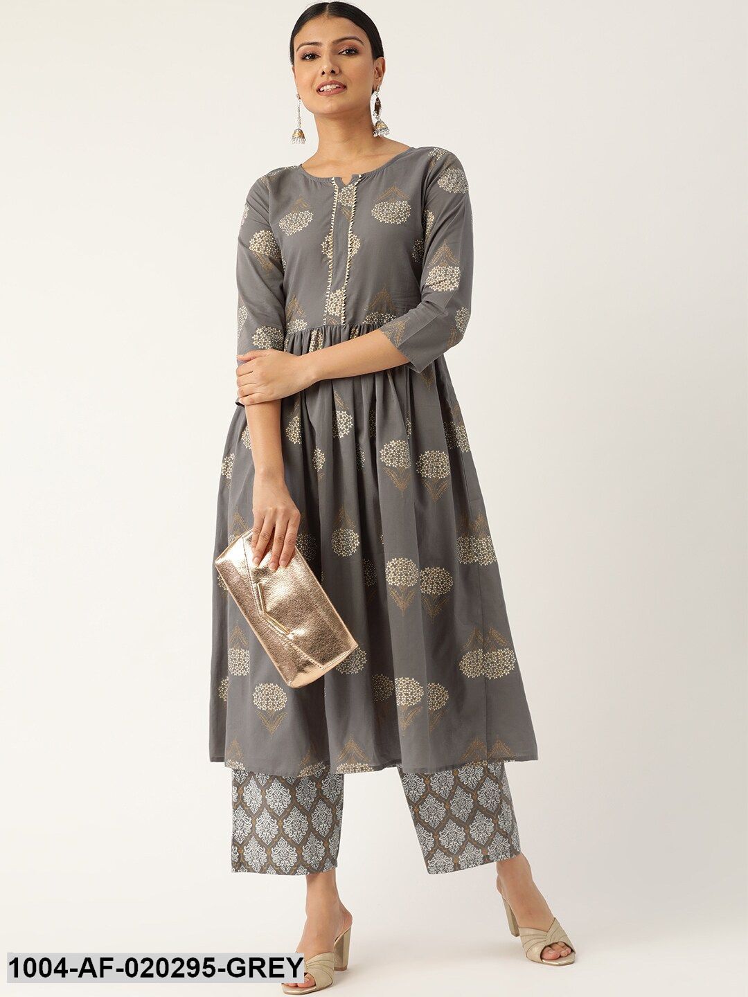 Grey & White Printed Kurta with Palazzos