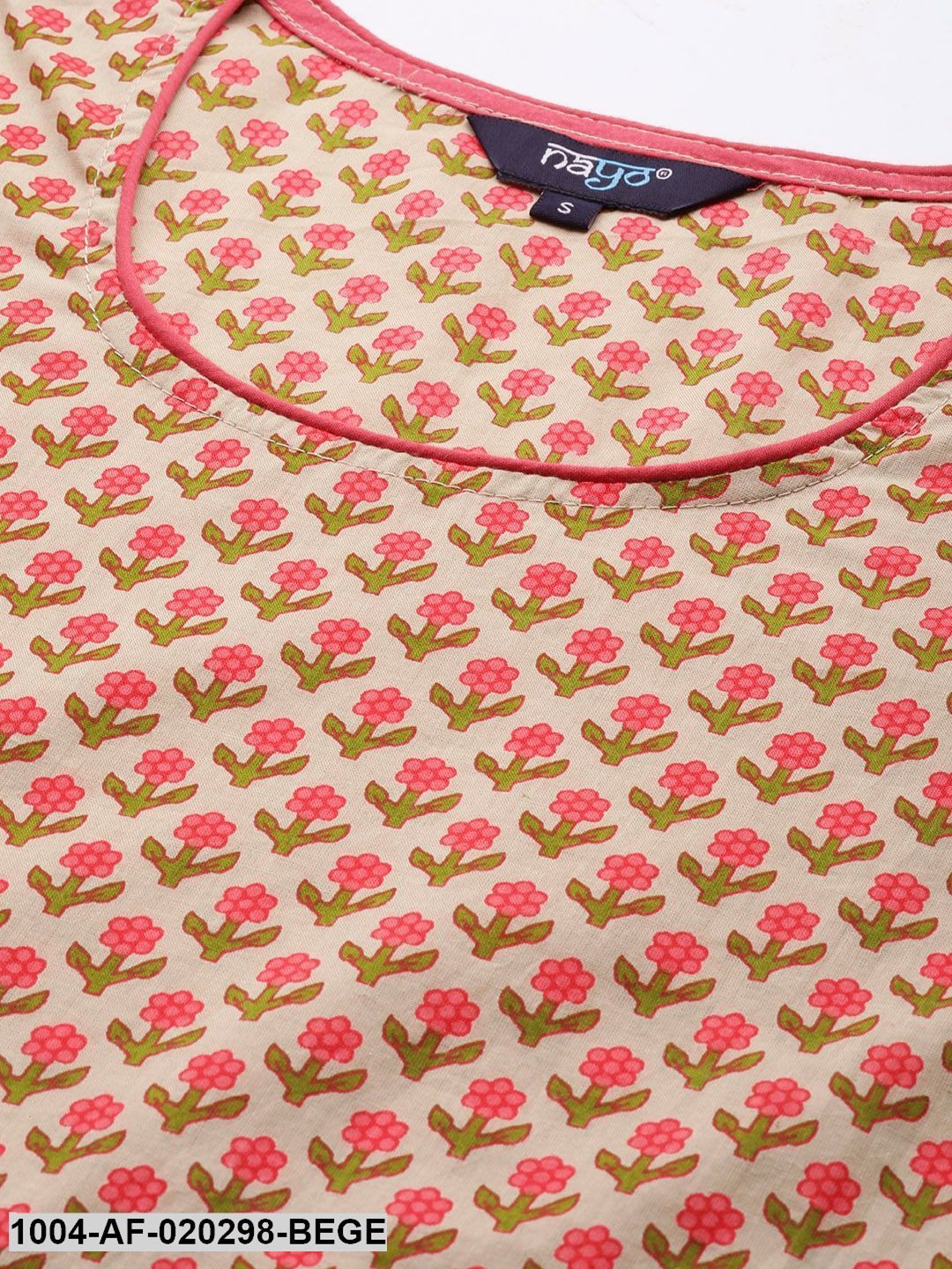 Beige & Pink Printed Kurta with Palazzos