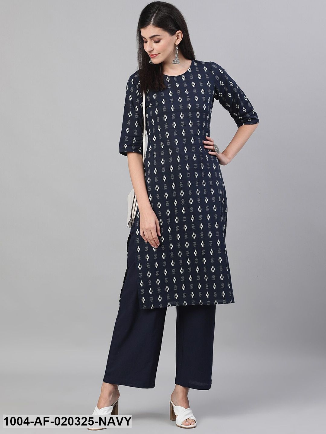 Navy Blue Printed Kurta with Palazzos