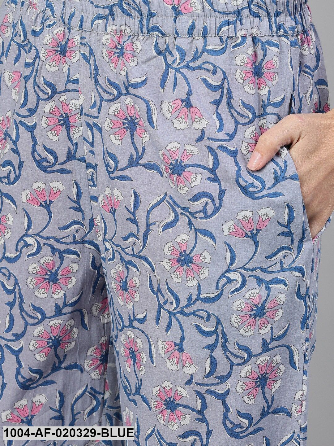 Blue Pink Printed Kurta with Palazzos Dupatta