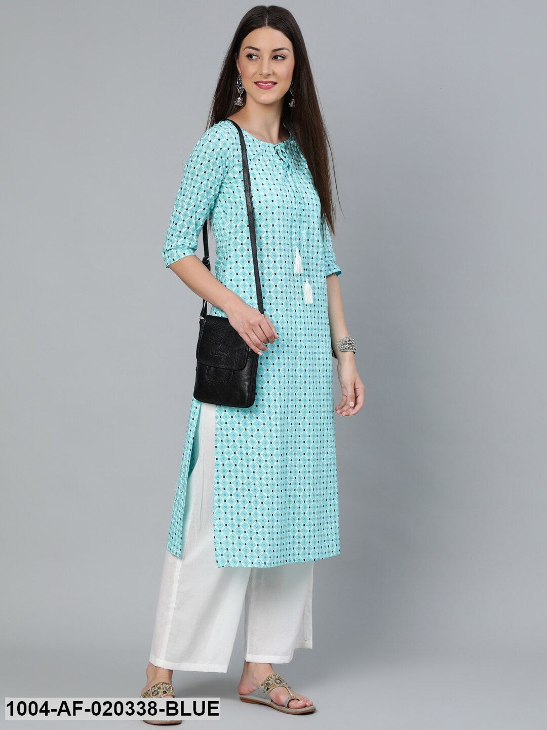 Blue & Black Printed Kurta with Palazzos