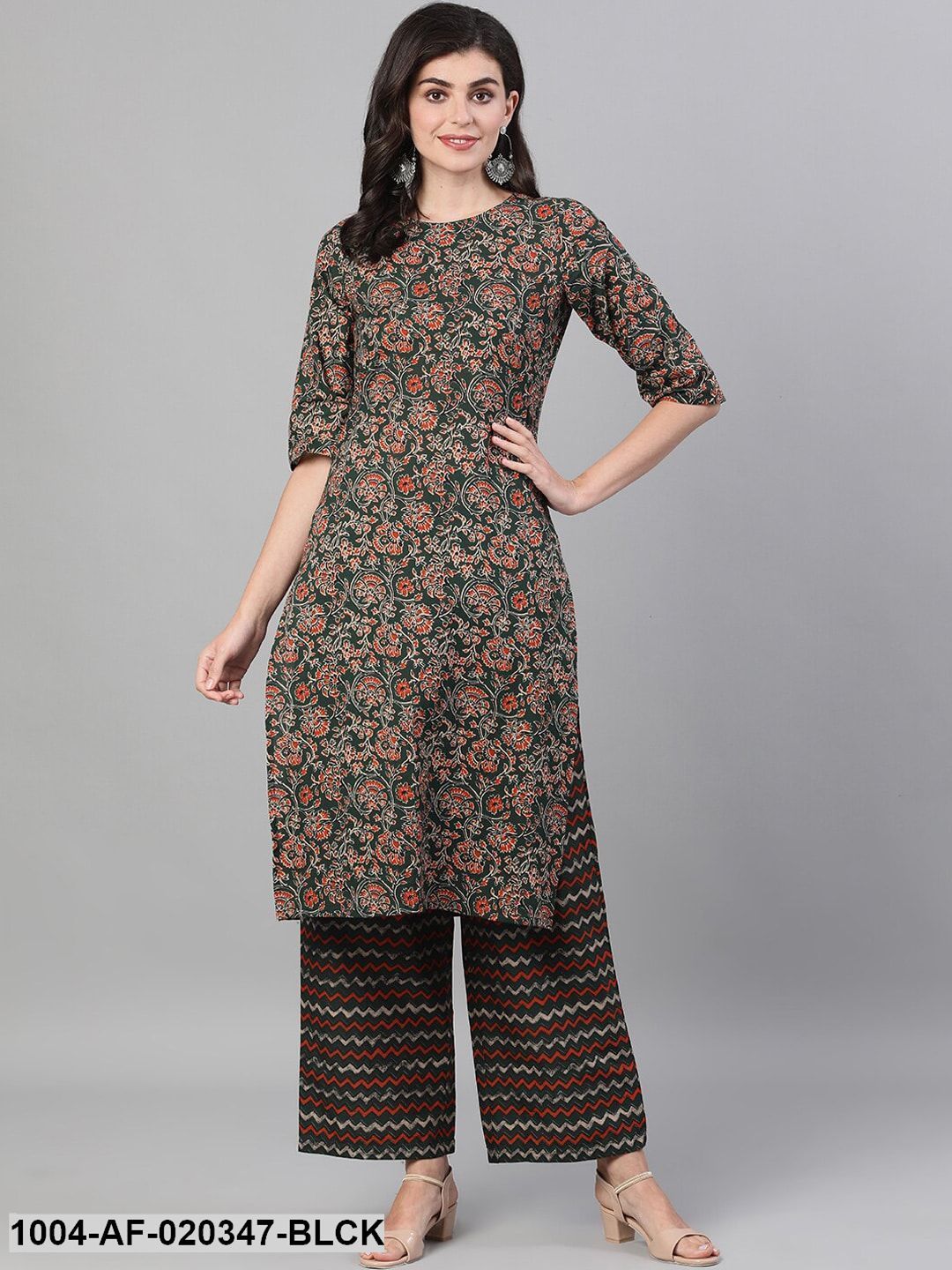 Black & Red Printed Kurta with Palazzos