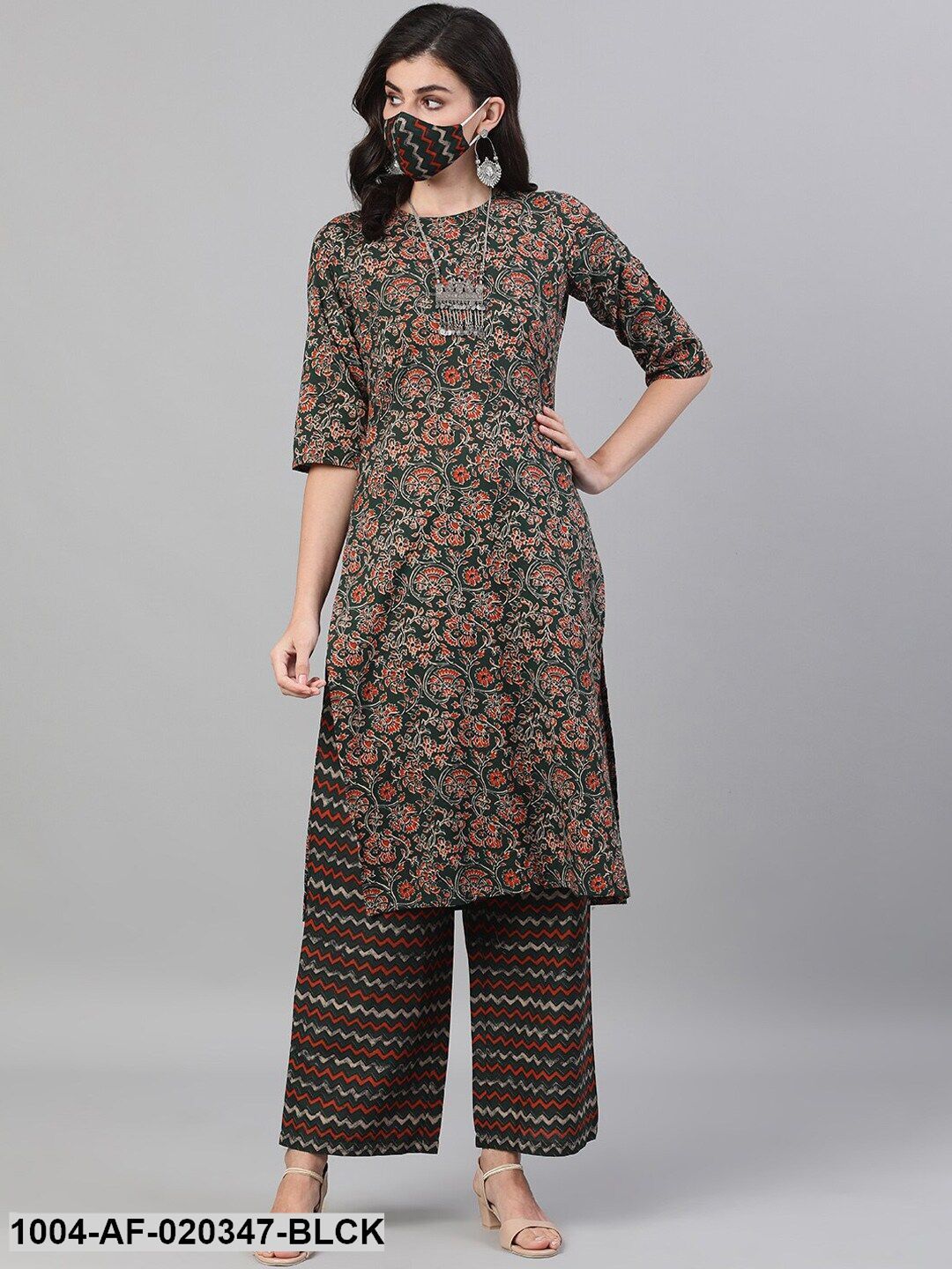 Black & Red Printed Kurta with Palazzos