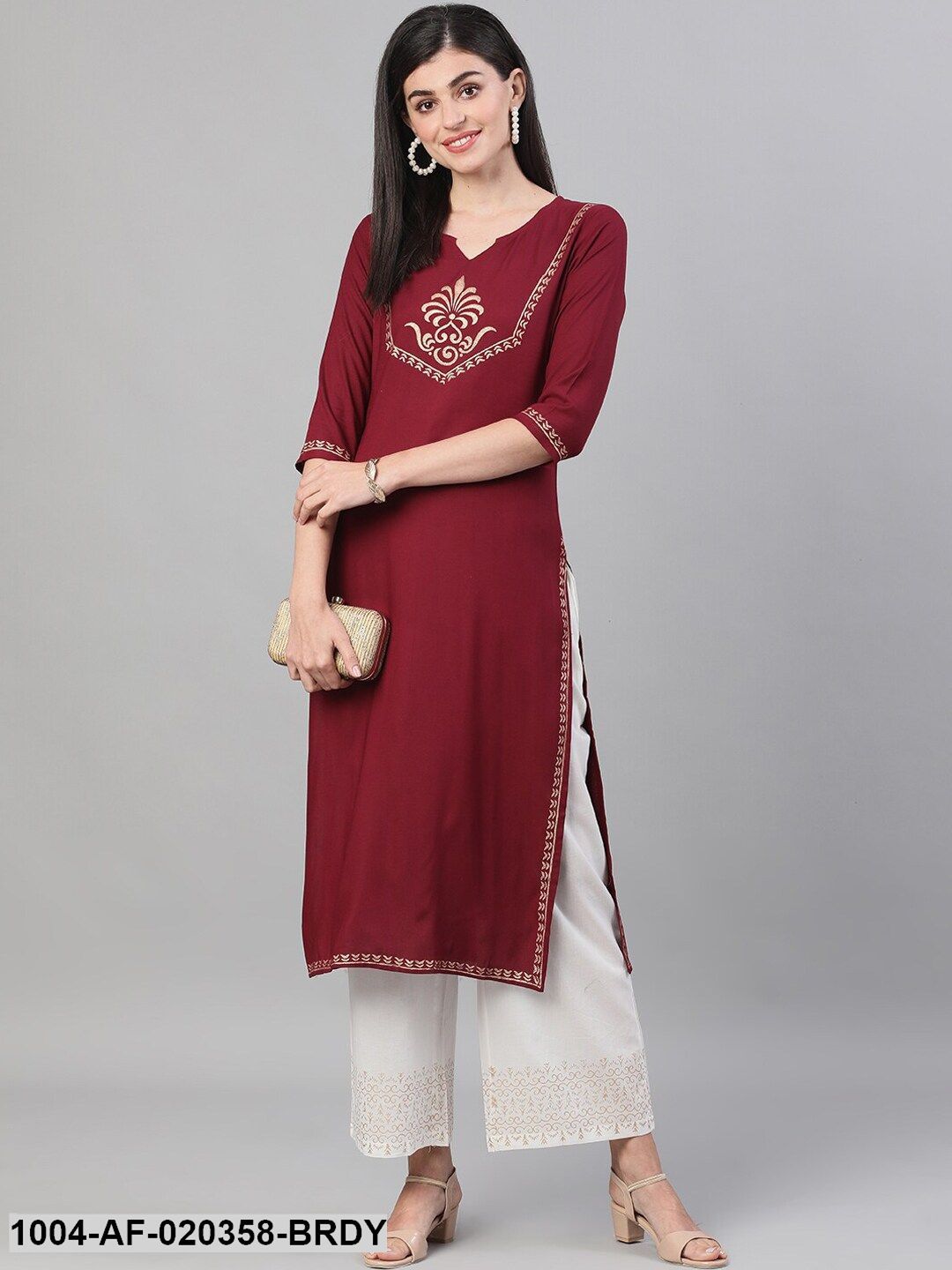 Burgundy & Off-White Yoke Design Kurta with Palazzos