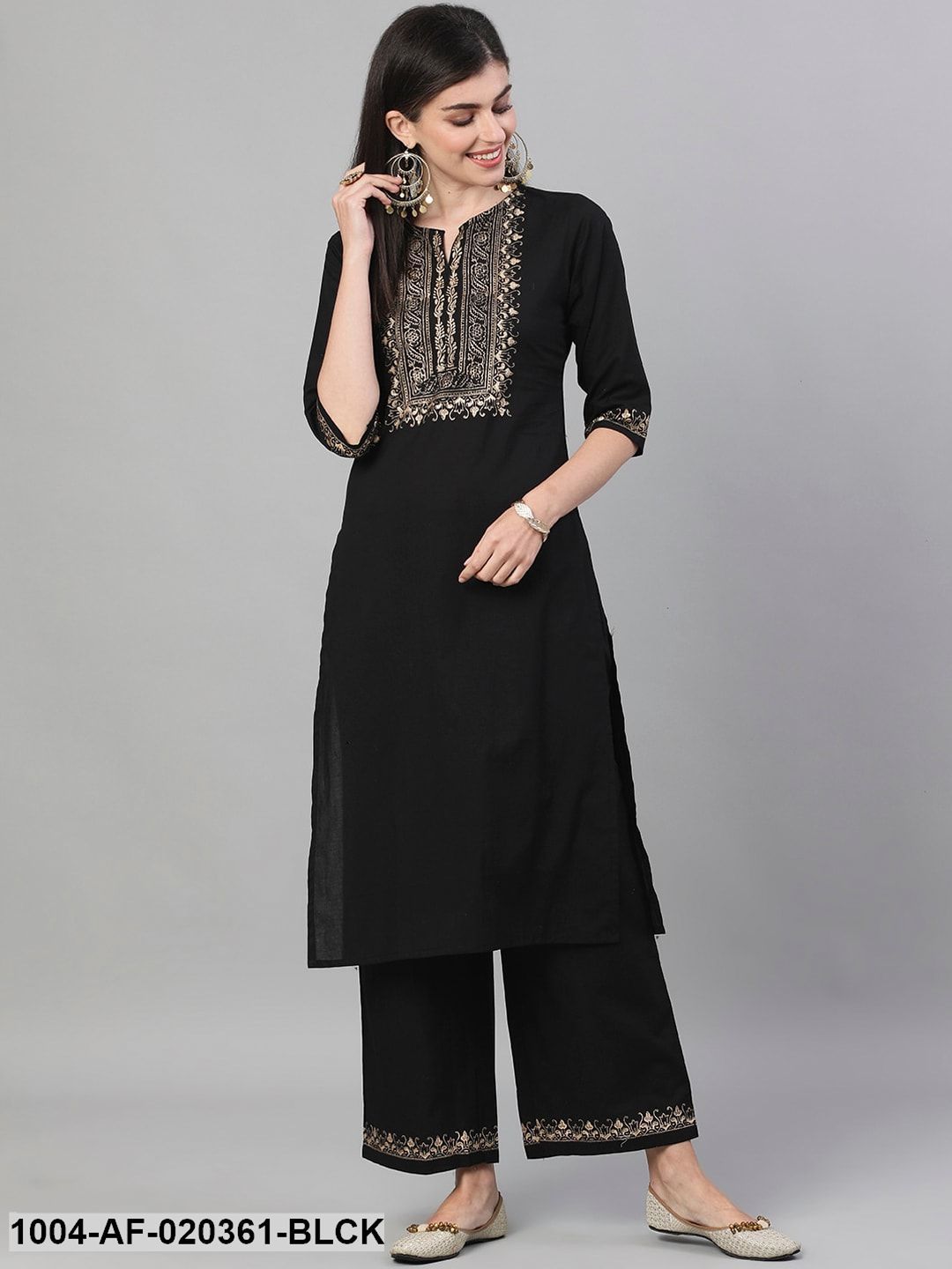 Black & Gold-Toned Yoke Design Kurta with Palazzos