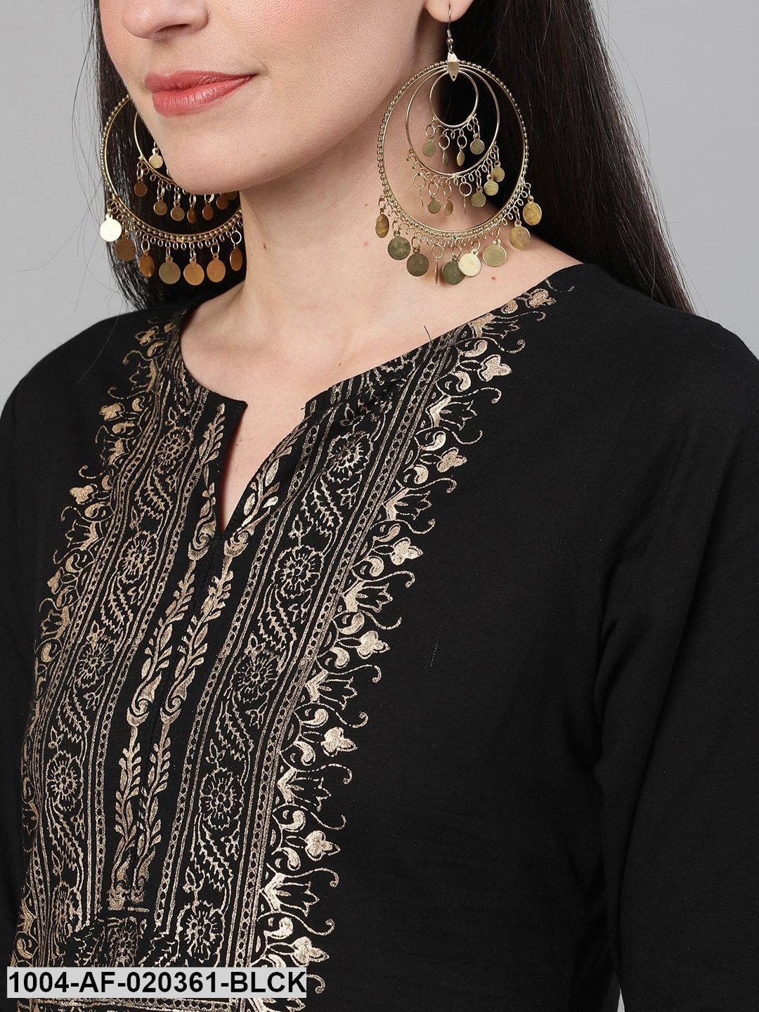 Black & Gold-Toned Yoke Design Kurta with Palazzos