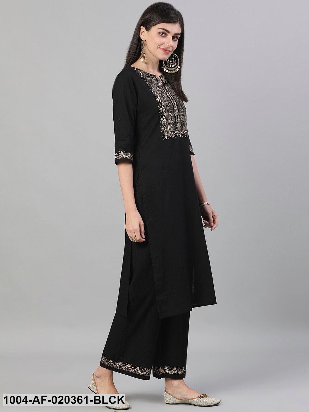 Black & Gold-Toned Yoke Design Kurta with Palazzos