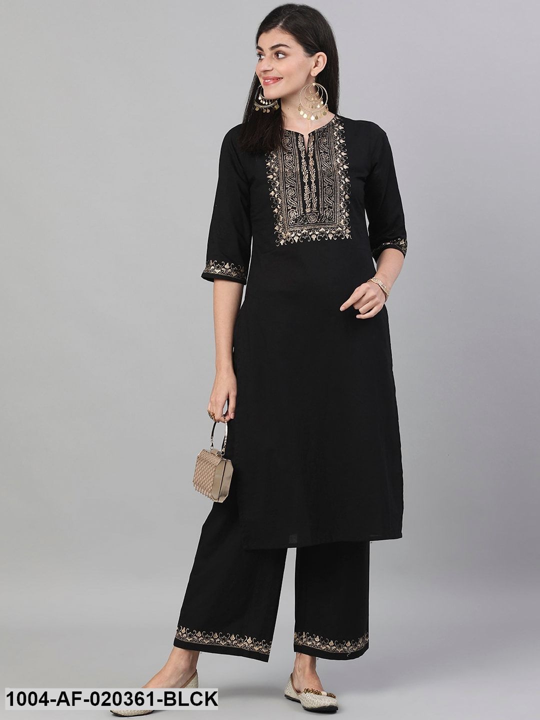Black & Gold-Toned Yoke Design Kurta with Palazzos