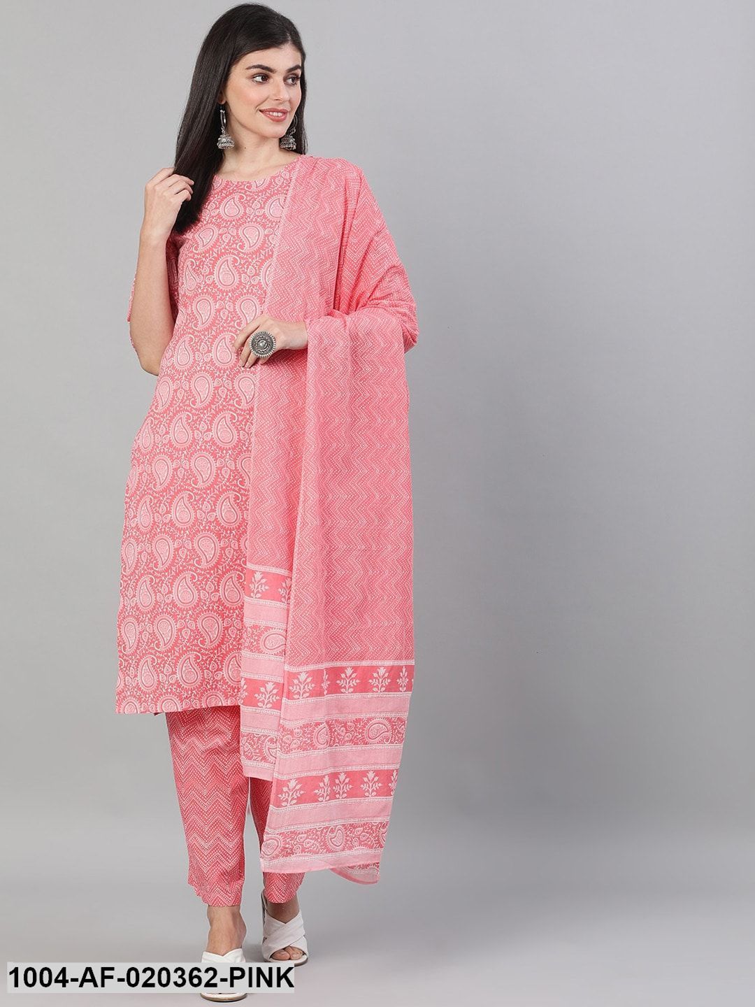 Pink Printed Kurta with Palazzos & Dupatta