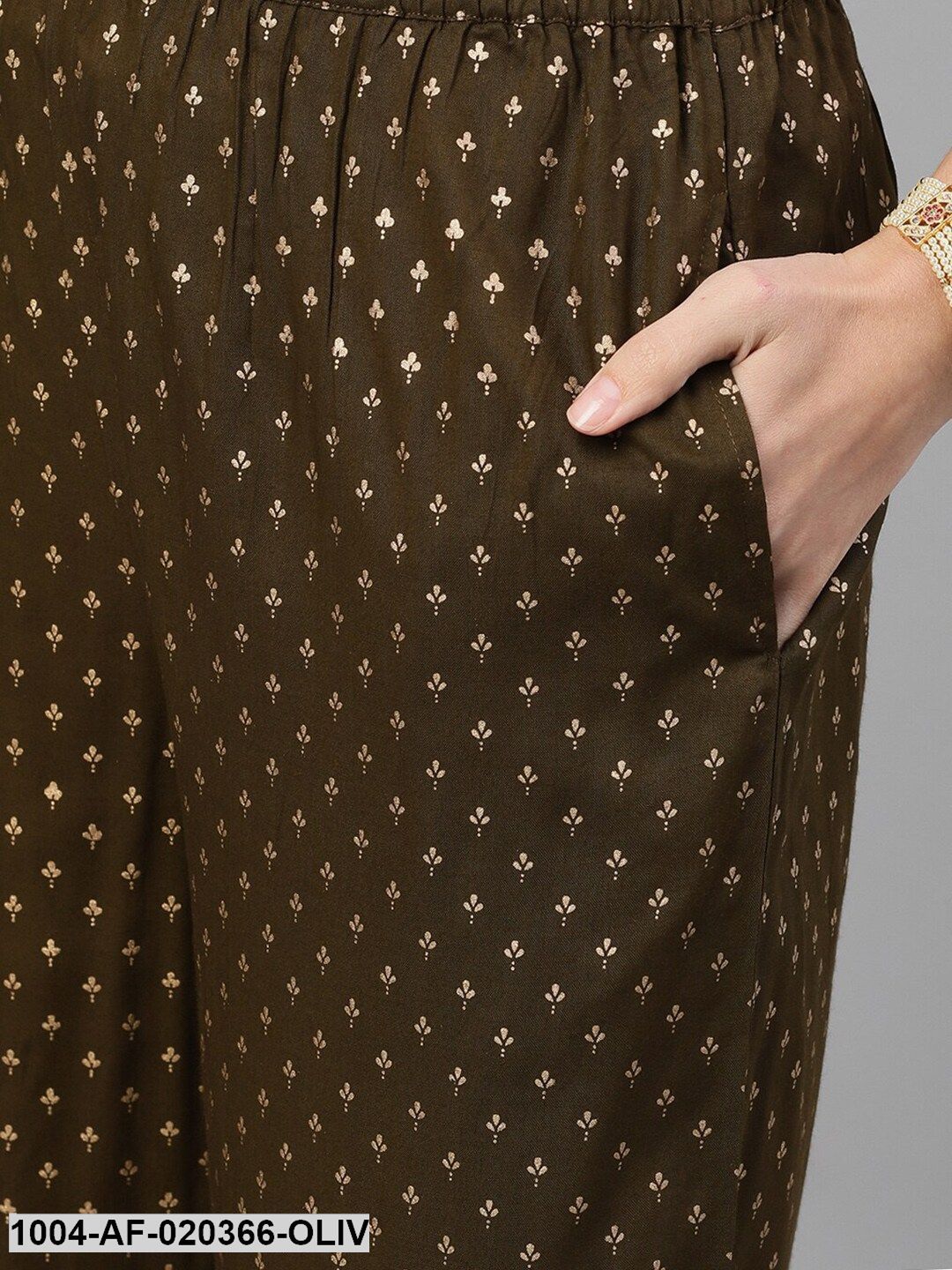 Olive Green Gold-Toned Printed Kurta with Palazzos