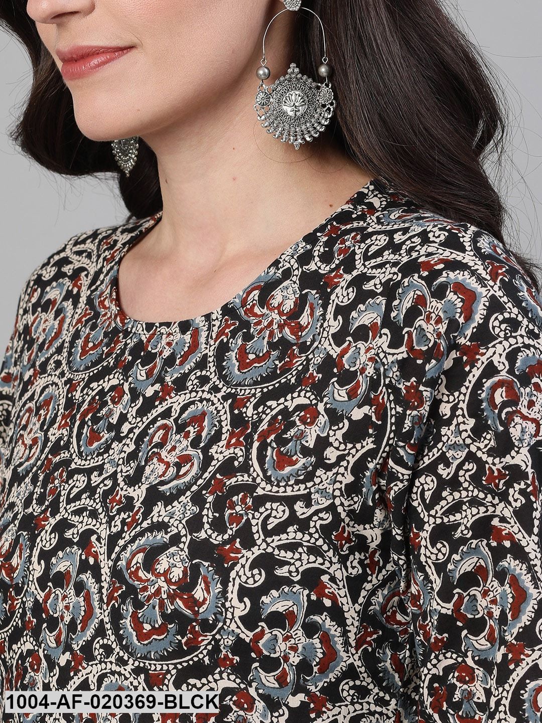 Black Beige Printed Kurta with Palazzos Dupatta