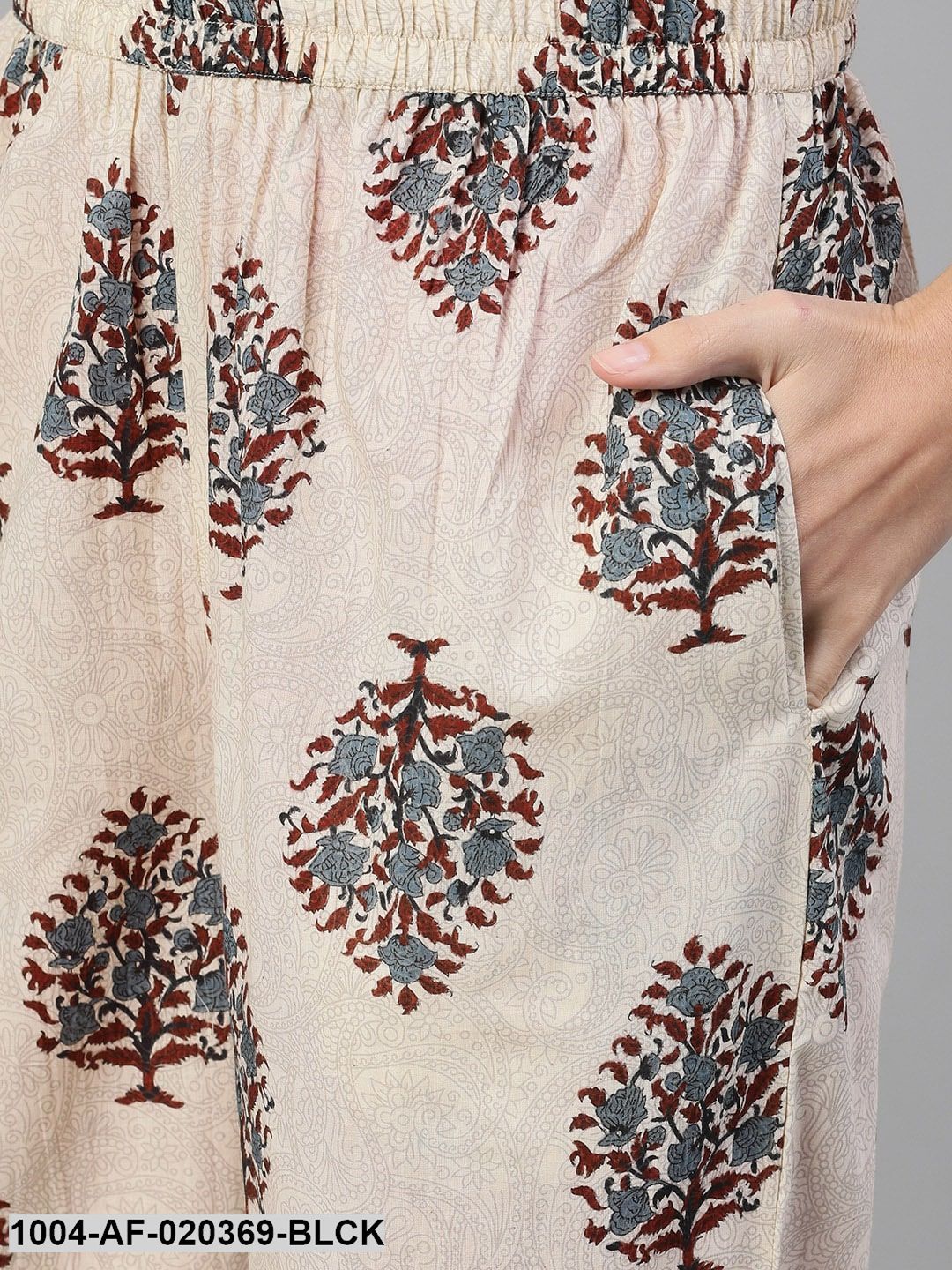 Black Beige Printed Kurta with Palazzos Dupatta