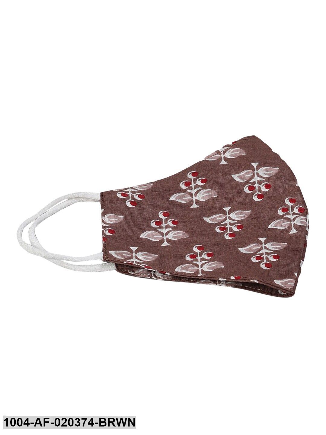 Brown Off-White Printed Kurta with Trousers