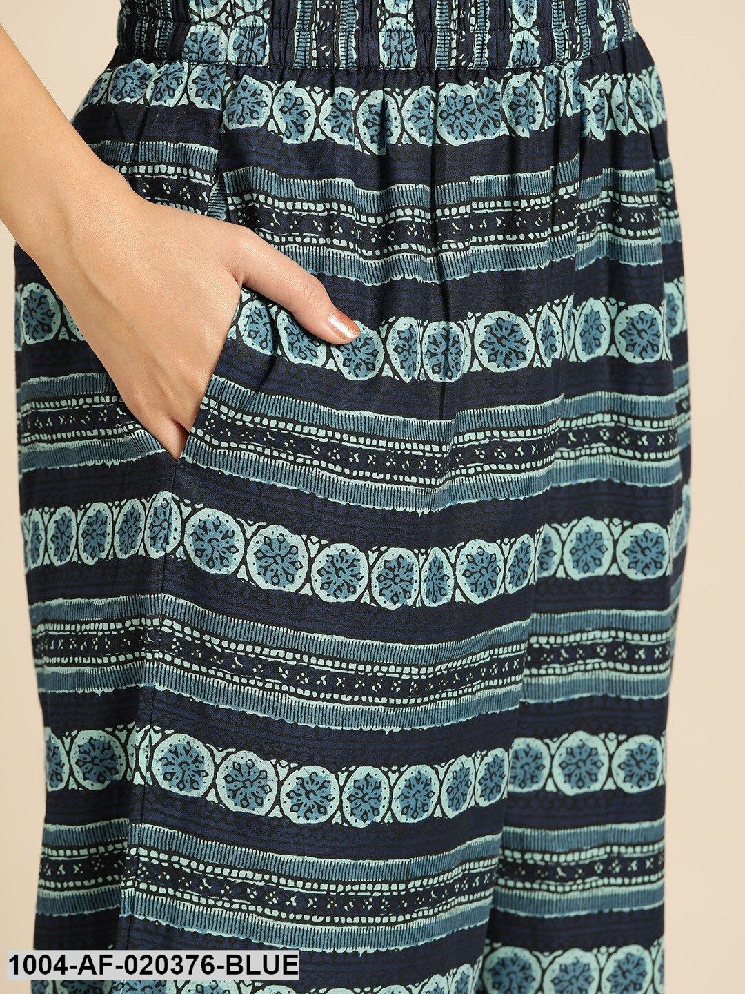 Blue Pure Cotton Ethnic Motif Kurta with Palazzos