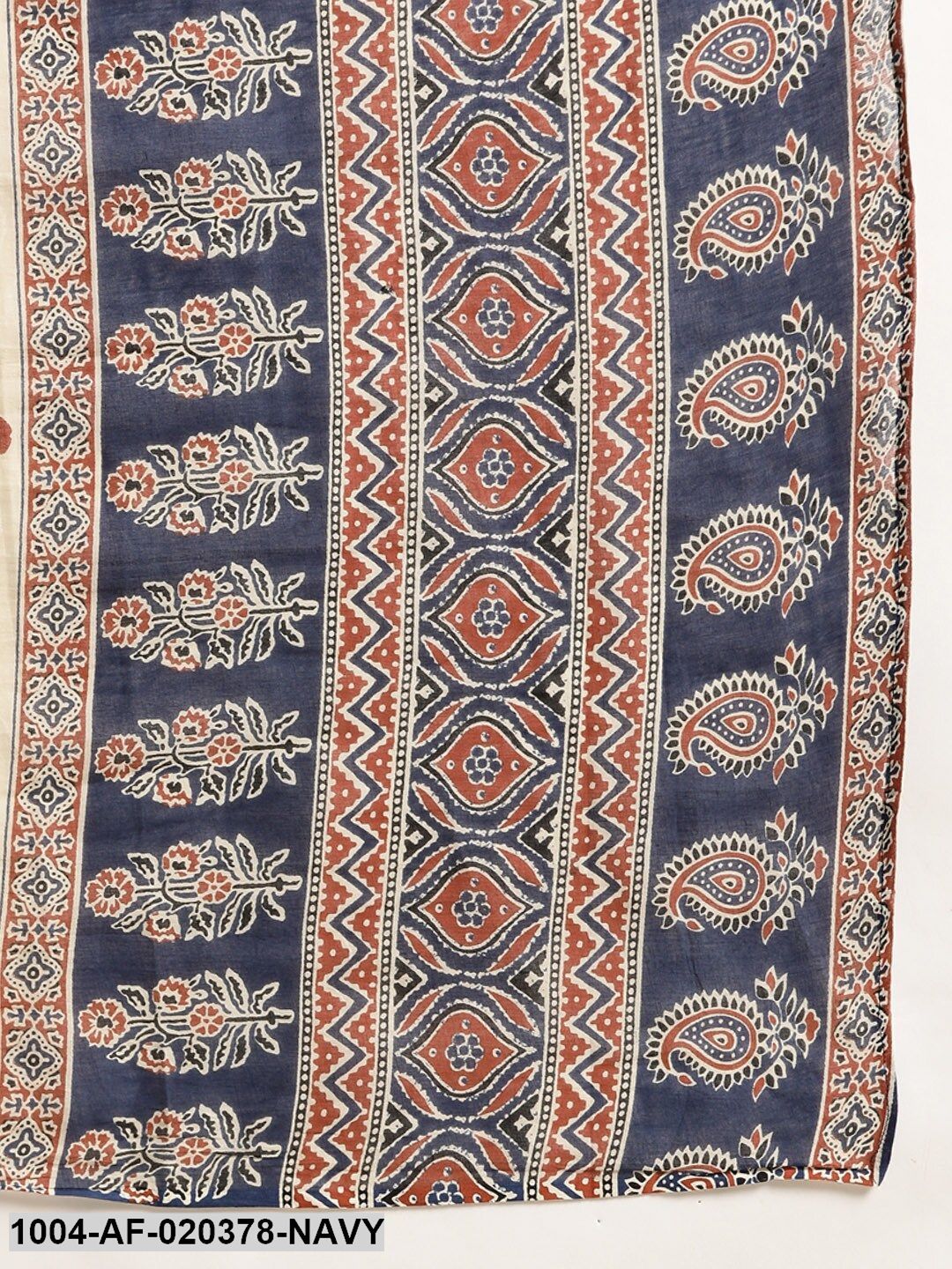 Navy Blue Maroon Pure Cotton Ethnic Motif Print Kurta Set