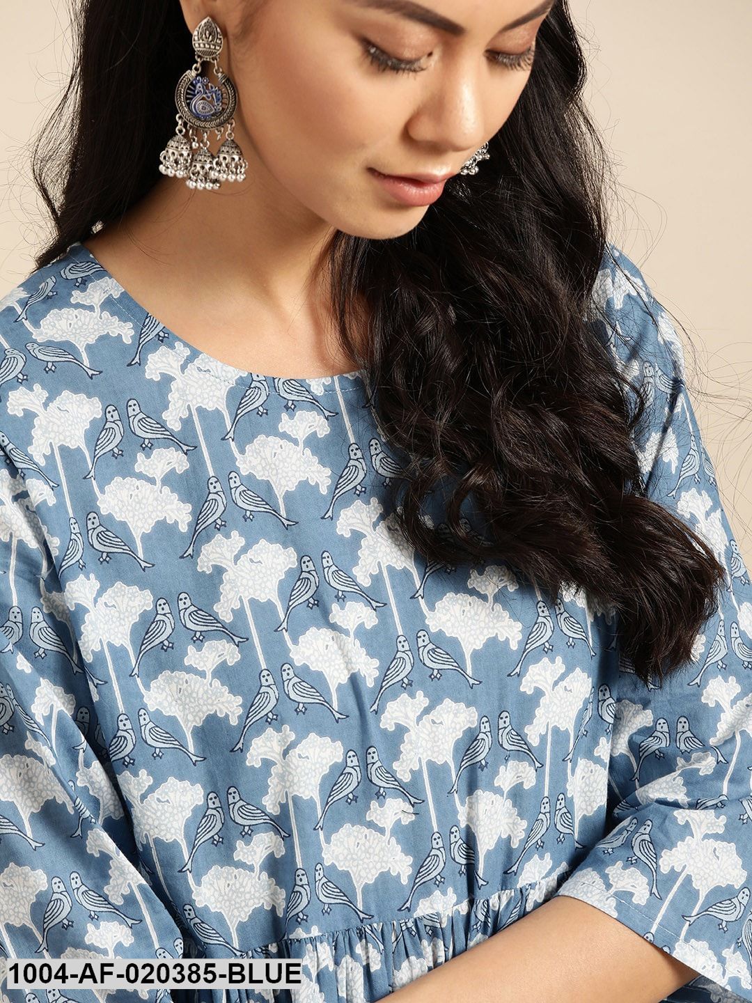 Blue & White Pure Cotton Ethnic Motif Print Kurta with Palazzos