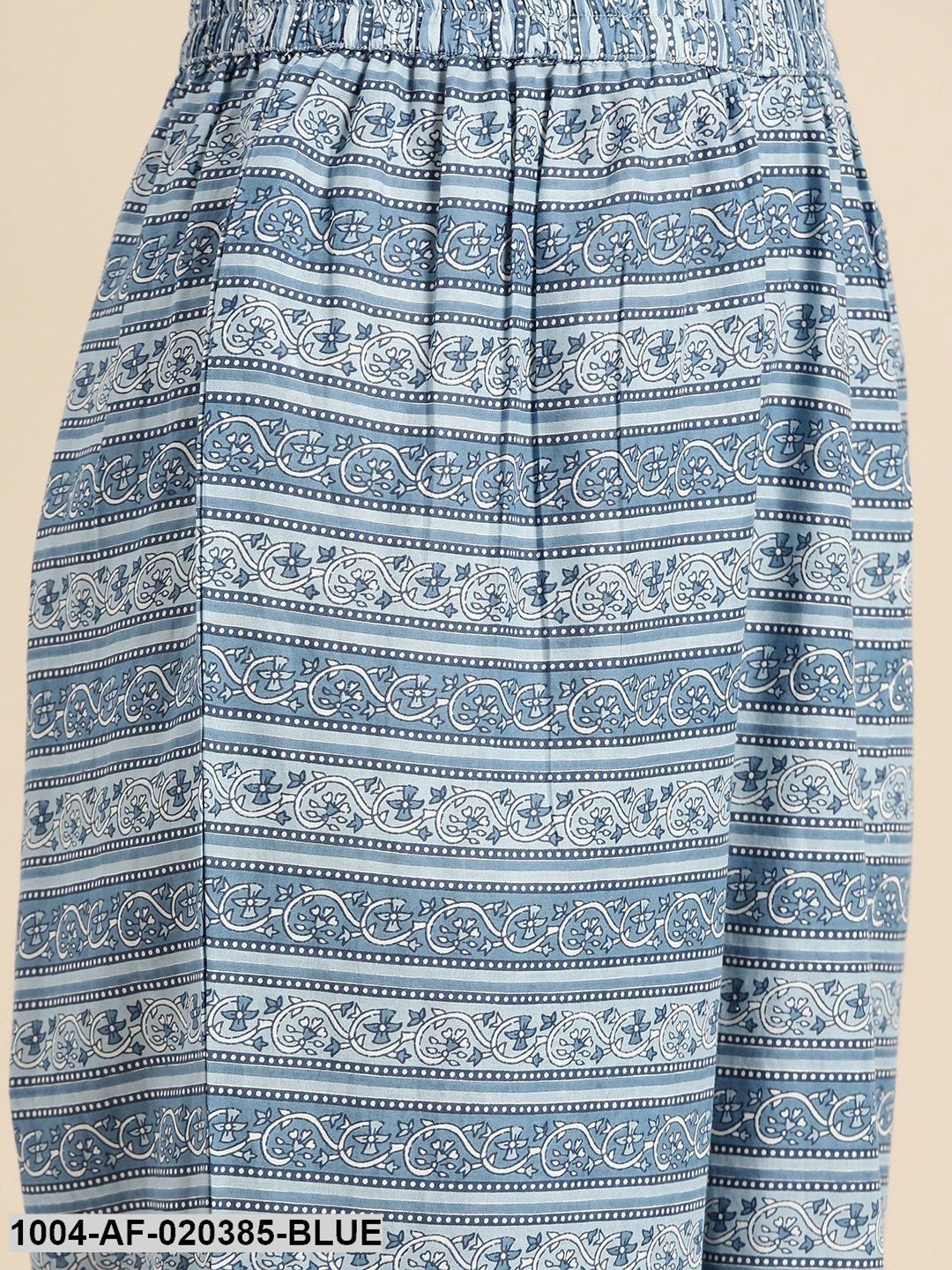 Blue & White Pure Cotton Ethnic Motif Print Kurta with Palazzos