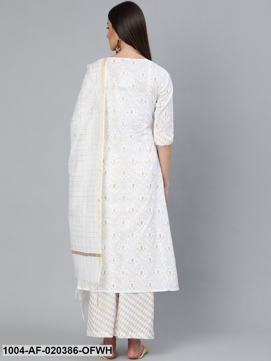 Off-White Printed A-line Kurta With Plazzo & Dupatta