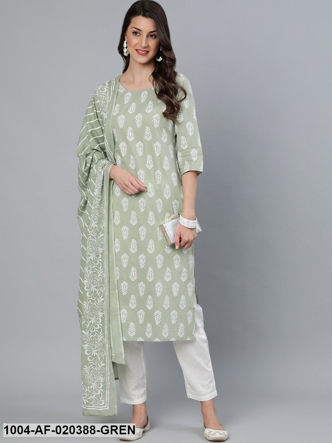 Green Kurta With Plazzo & Dupatta