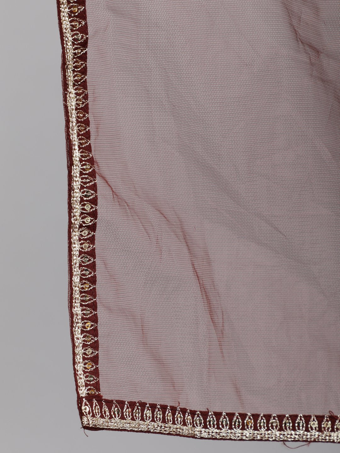 Women Brown Sequinned Embroidered Straight Kurta With Plazo & Dupatta