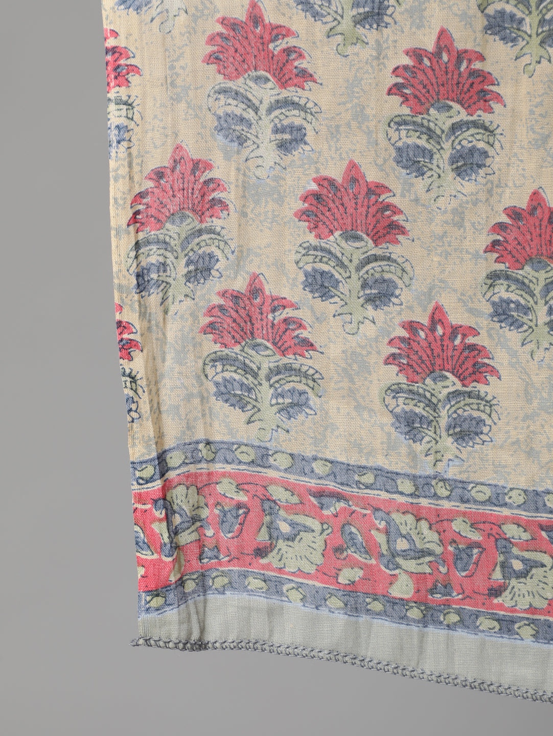 Cream Ethnic Prnited Kurta With Palazzo And Dupatta